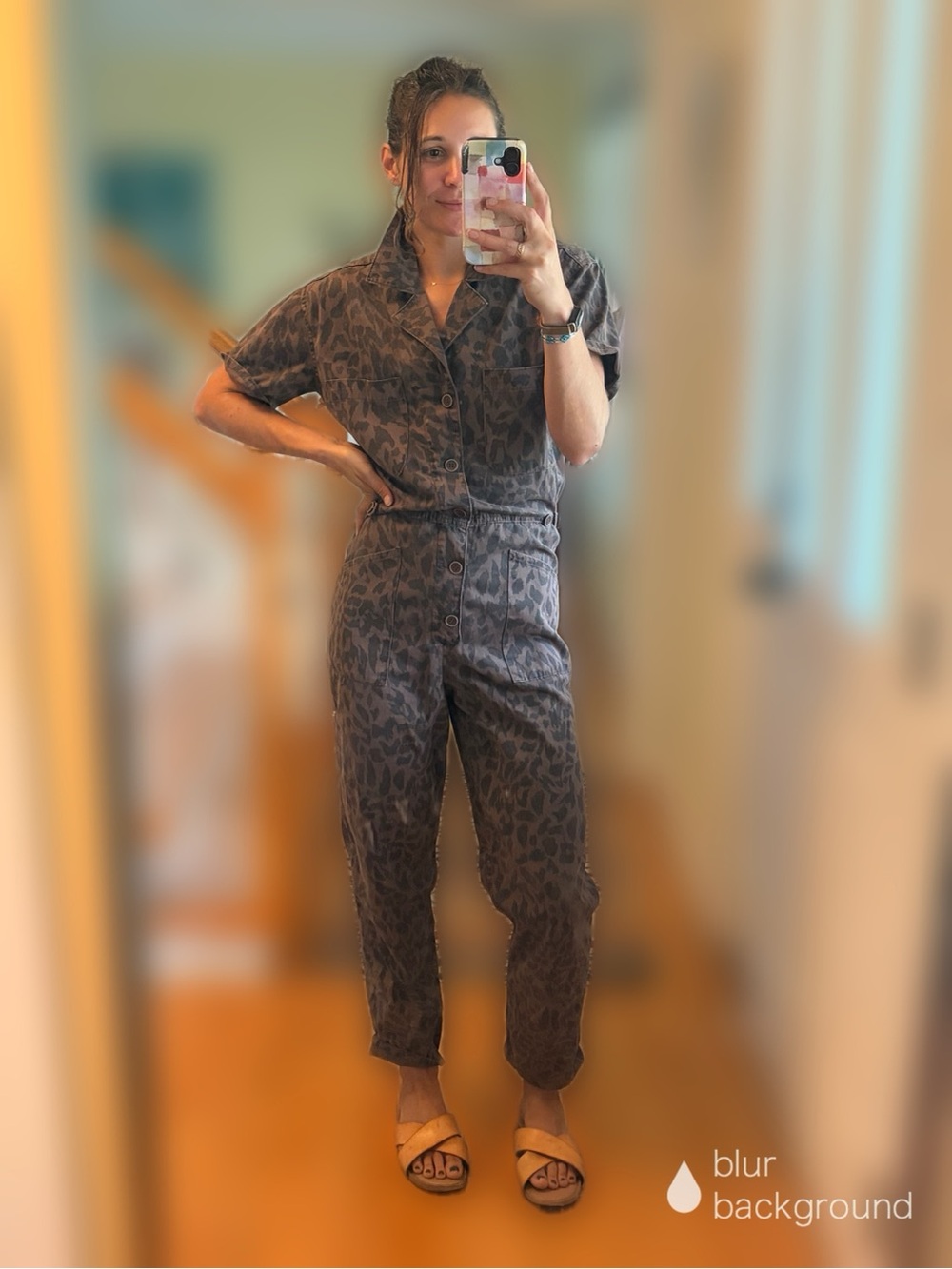 pistola Brown Leopard Print Short Sleeve Jumpsuit